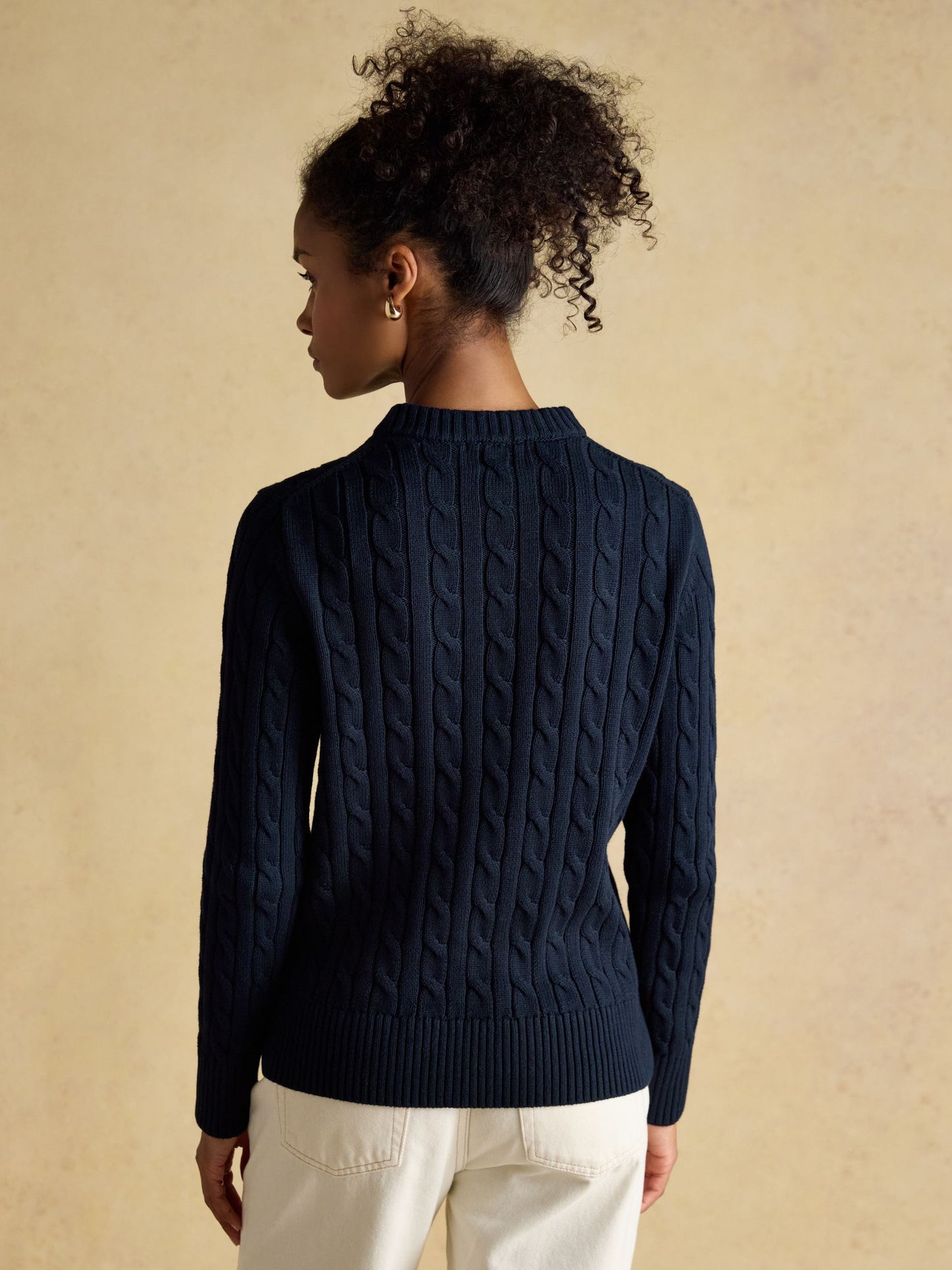 Classic Cable Navy Cotton Crew Neck Jumper