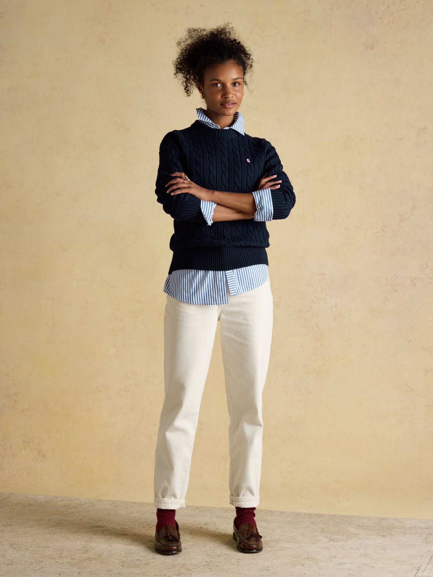 Classic Cable Navy Cotton Crew Neck Jumper