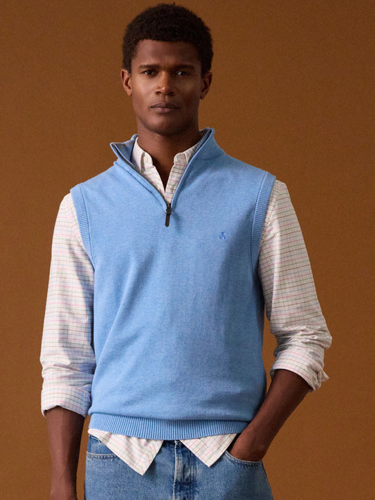 Hillside Light Blue Quarter Zip Knitted Tank Top