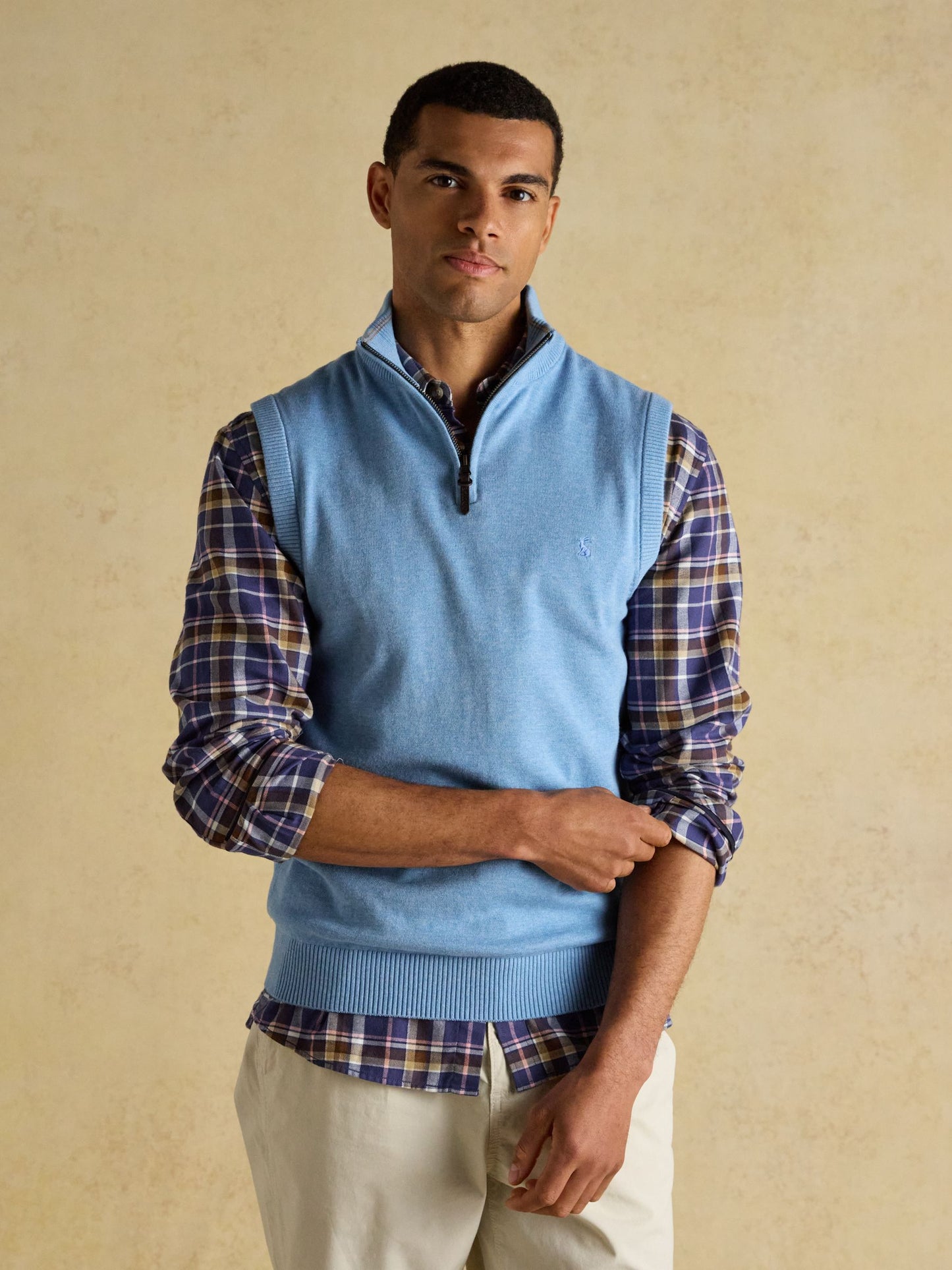 Hillside Light Blue Quarter Zip Knitted Tank Top