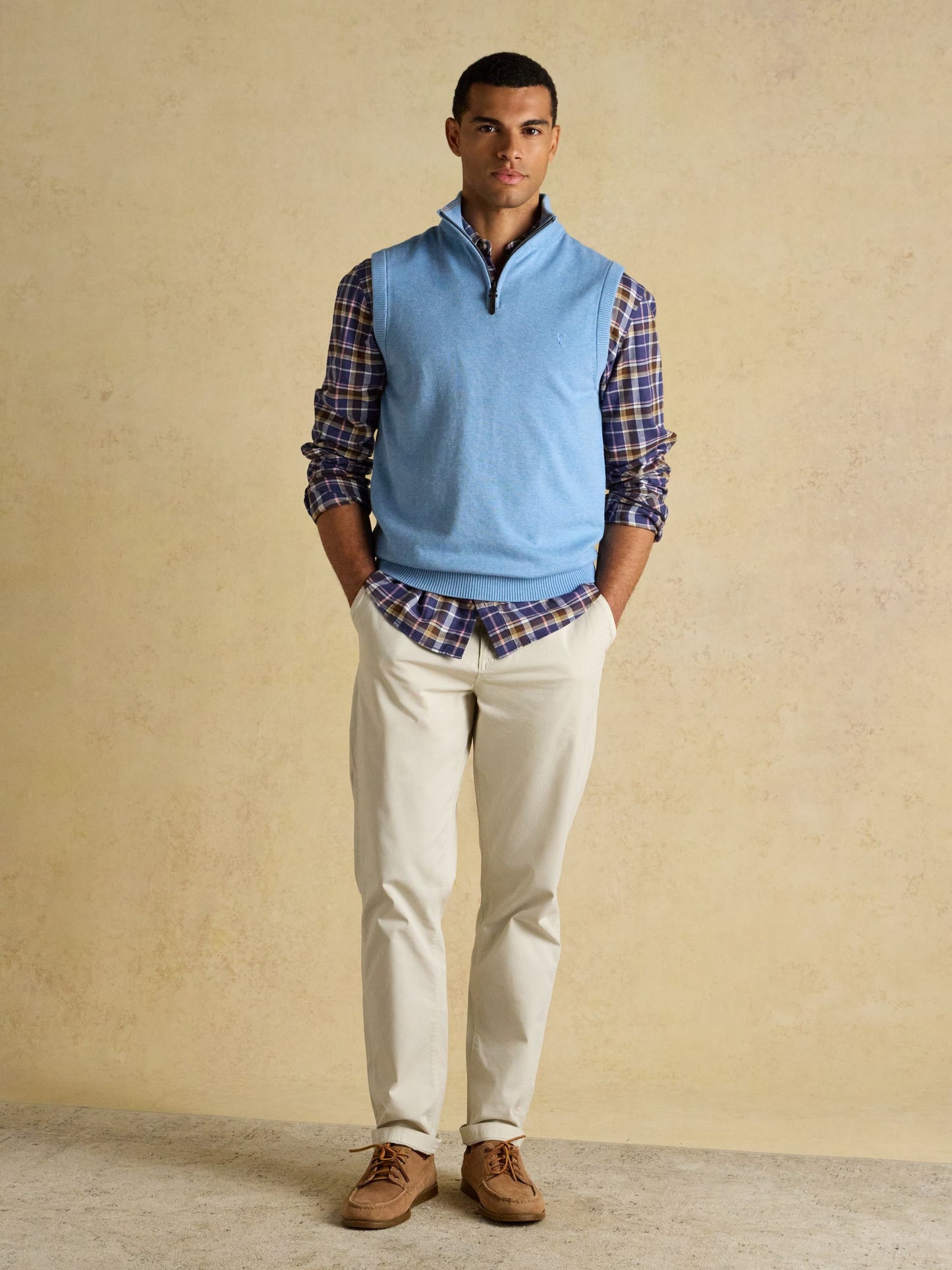 Hillside Light Blue Quarter Zip Knitted Tank Top