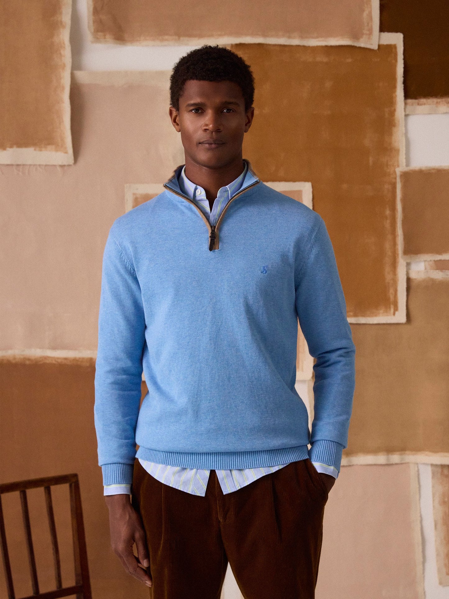 Hillside Light Blue Quarter Zip Knitted Jumper