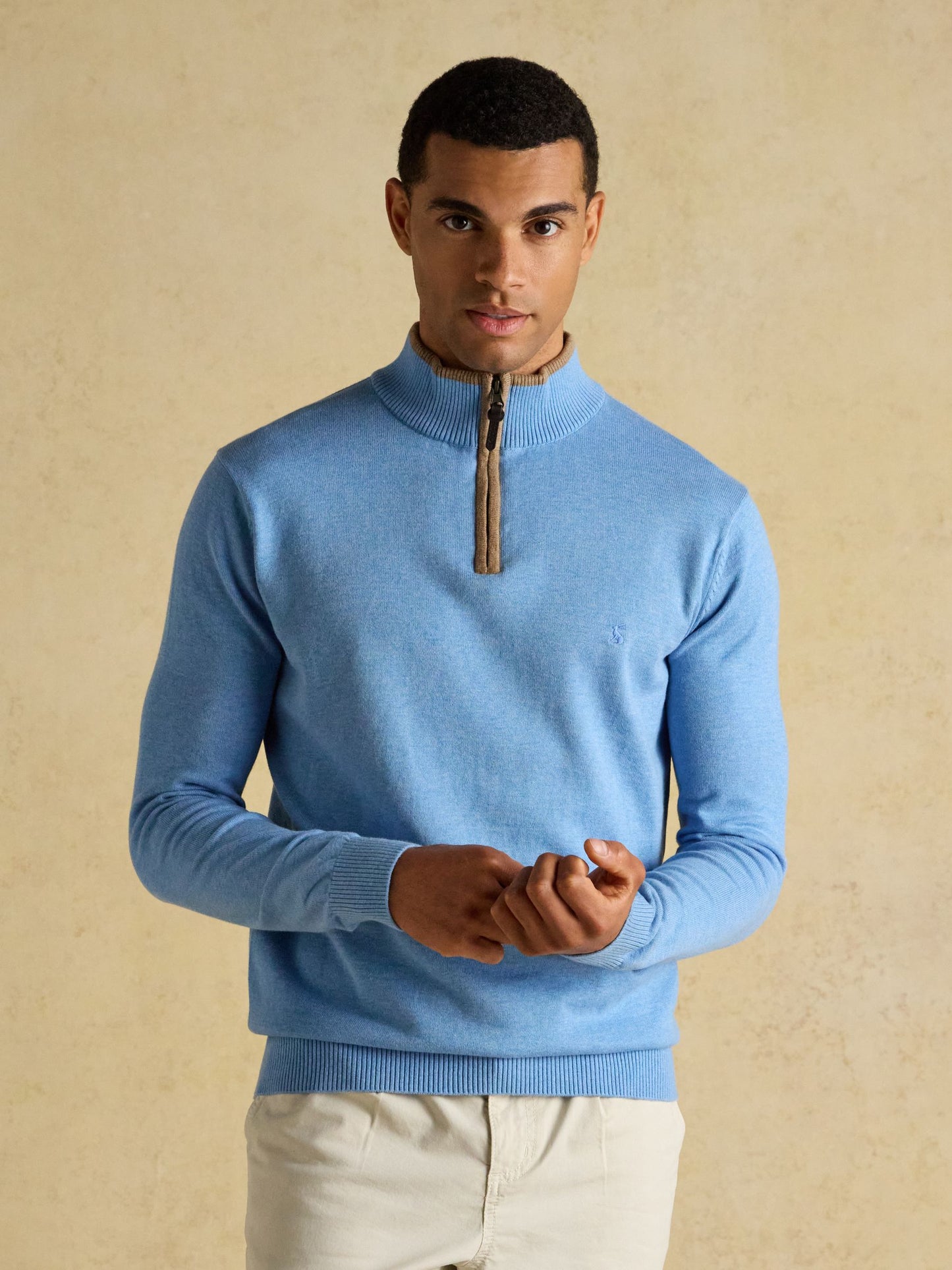 Hillside Light Blue Quarter Zip Knitted Jumper