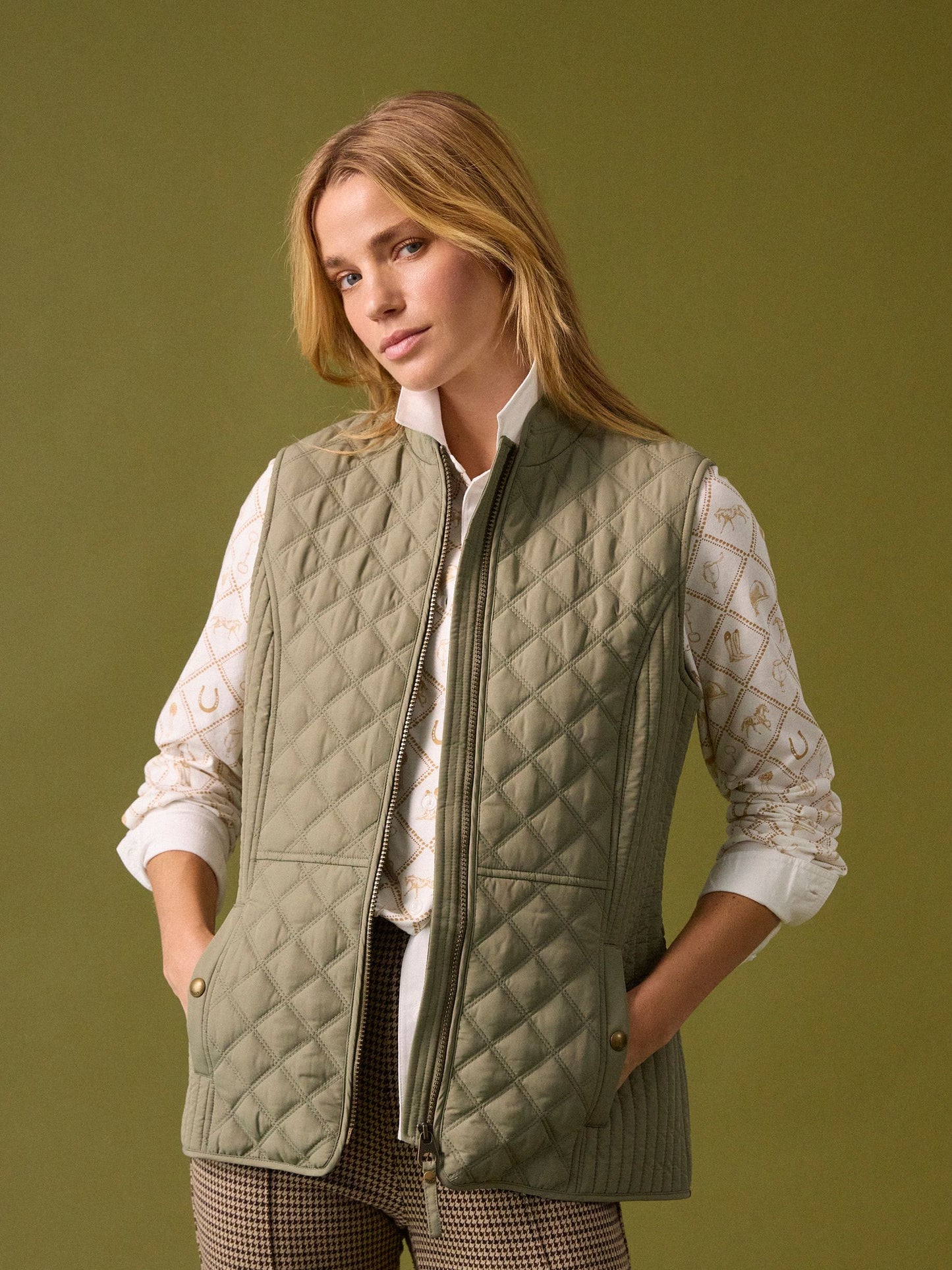 Minx Sage Green Showerproof Diamond Quilted Gilet Sage Green