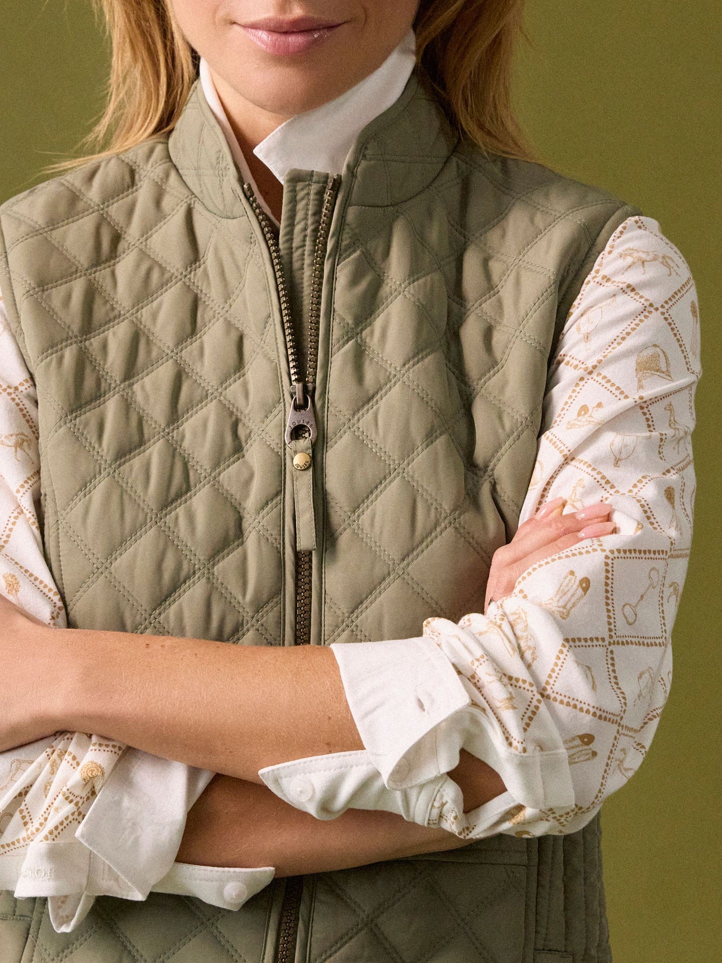 Minx Sage Green Showerproof Diamond Quilted Gilet Sage Green