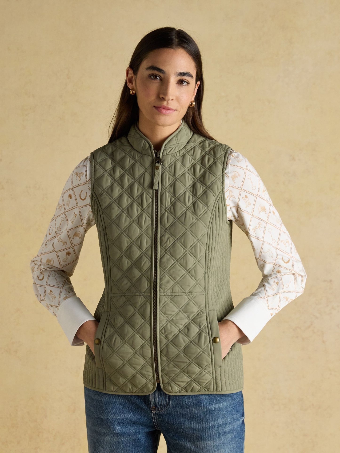 Minx Sage Green Showerproof Diamond Quilted Gilet Sage Green