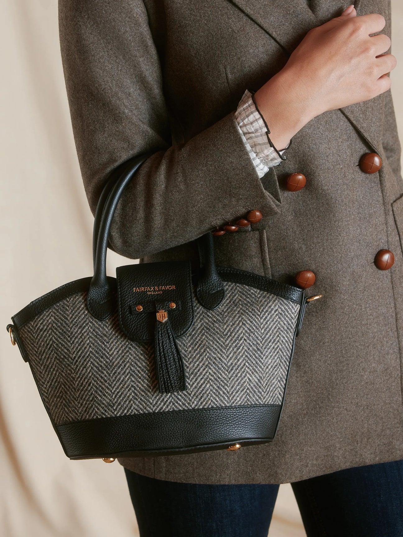 Windsor Black Herringbone Tote Bag