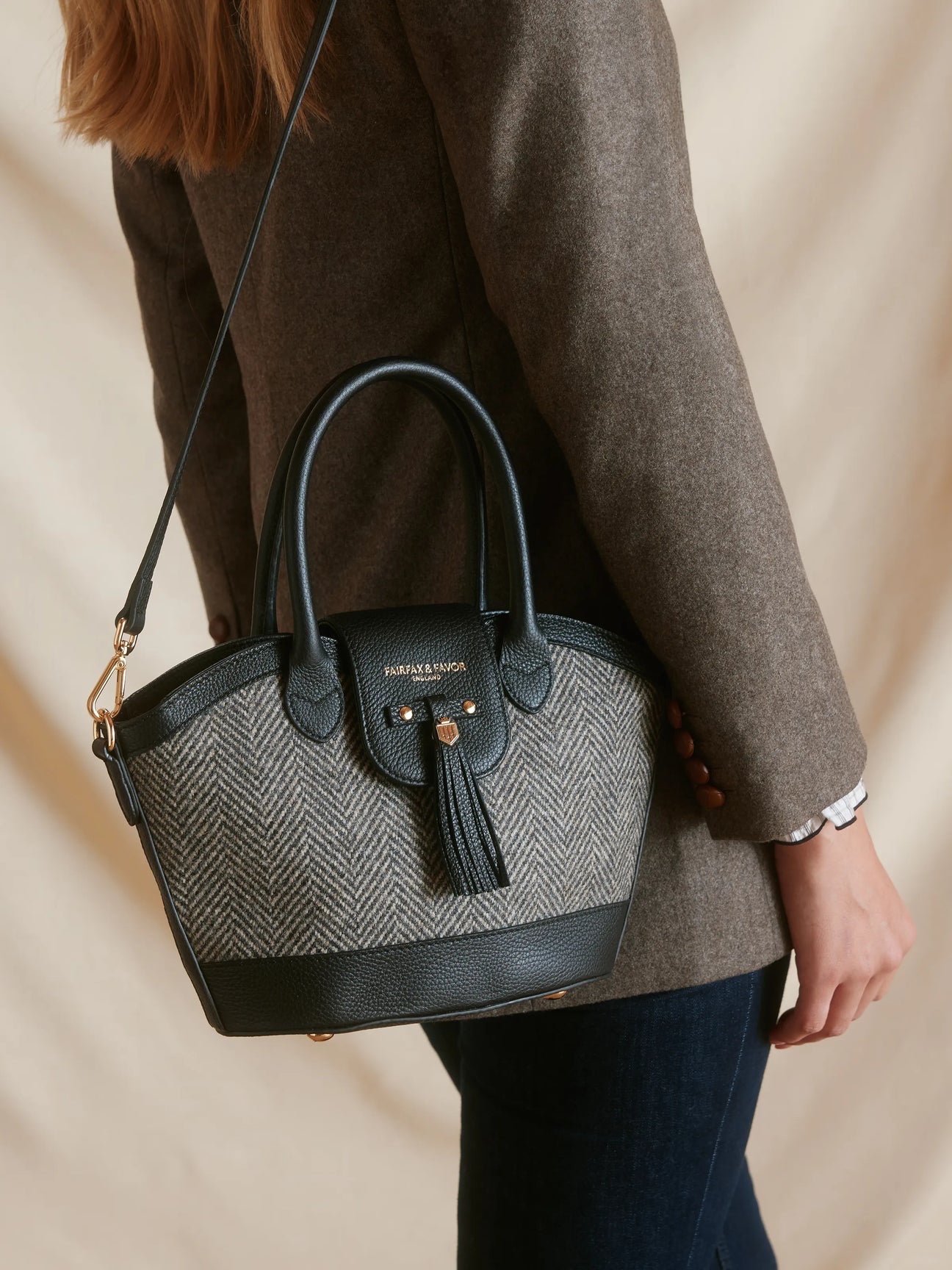 Windsor Black Herringbone Tote Bag