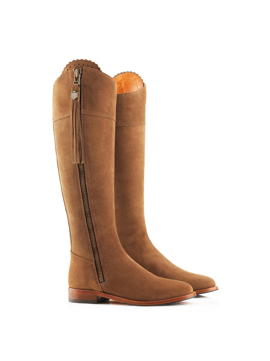 Regina Tan Flat Knee-High Boots - Sporting Fit