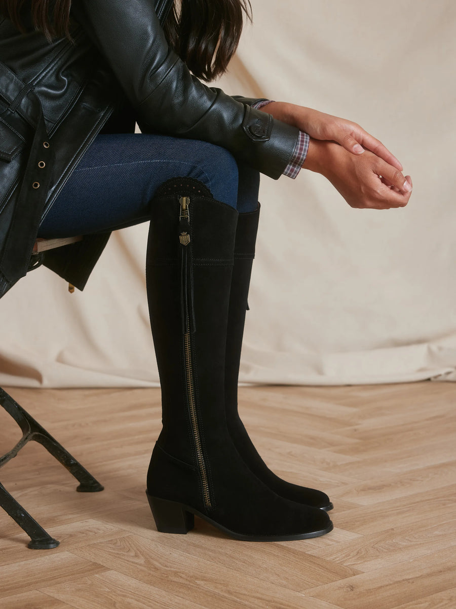 Regina Black Heeled Knee-High Boots - Regular Fit