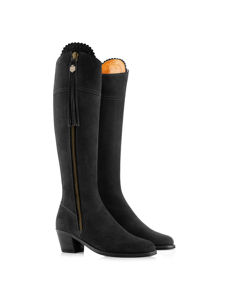Regina Black Heeled Knee-High Boots - Regular Fit