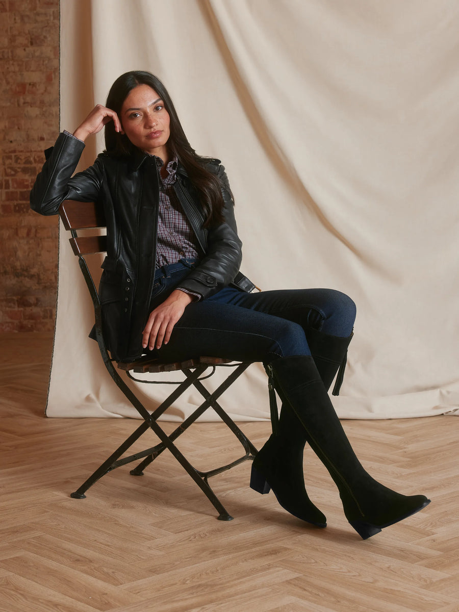 Regina Black Heeled Knee-High Boots - Regular Fit