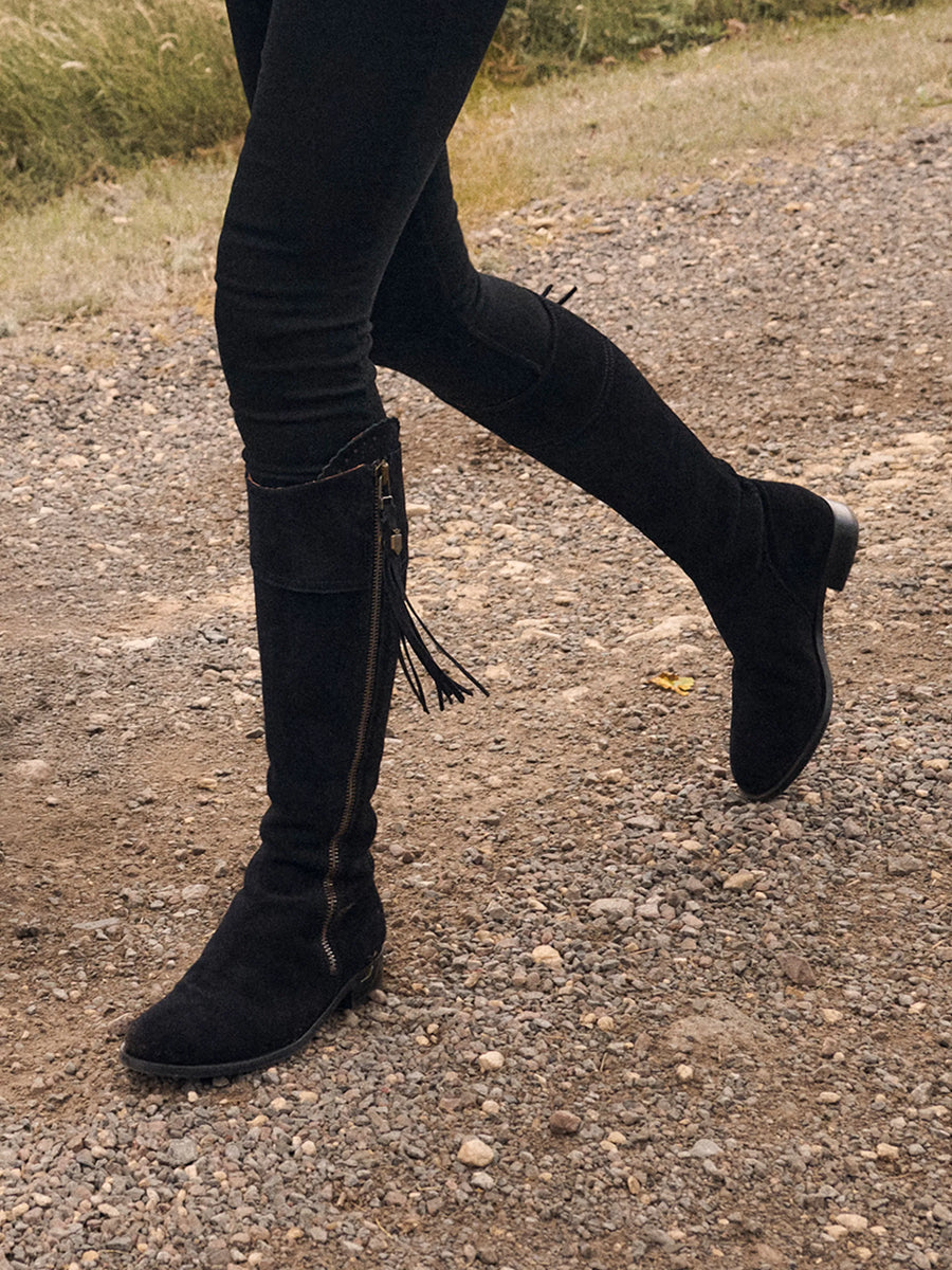 Regina Black Flat Knee-High Boots - Regular Fit