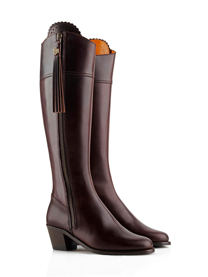 Regina Mahogany Leather Heeled Knee-High Boots - Regular Fit