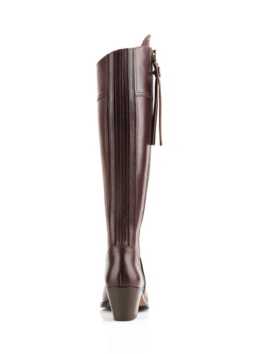 Regina Mahogany Leather Heeled Knee-High Boots - Regular Fit