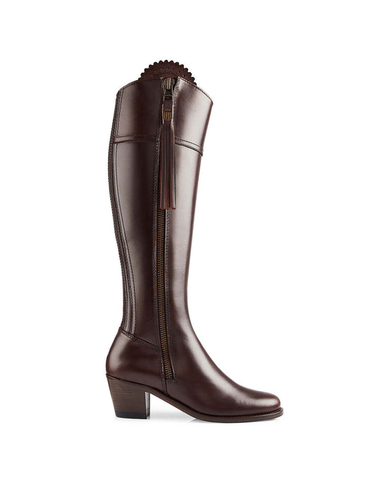 Regina Mahogany Leather Heeled Knee-High Boots - Sporting Fit