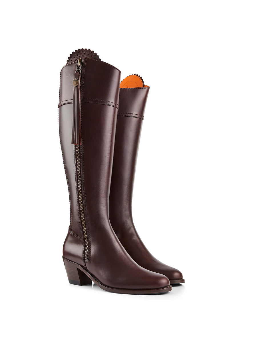 Regina Mahogany Leather Heeled Knee-High Boots - Sporting Fit