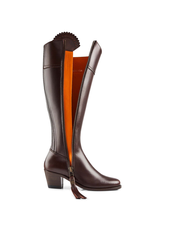 Regina Mahogany Leather Heeled Knee-High Boots - Sporting Fit