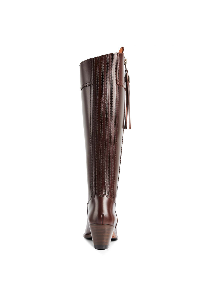 Regina Mahogany Leather Heeled Knee-High Boots - Sporting Fit