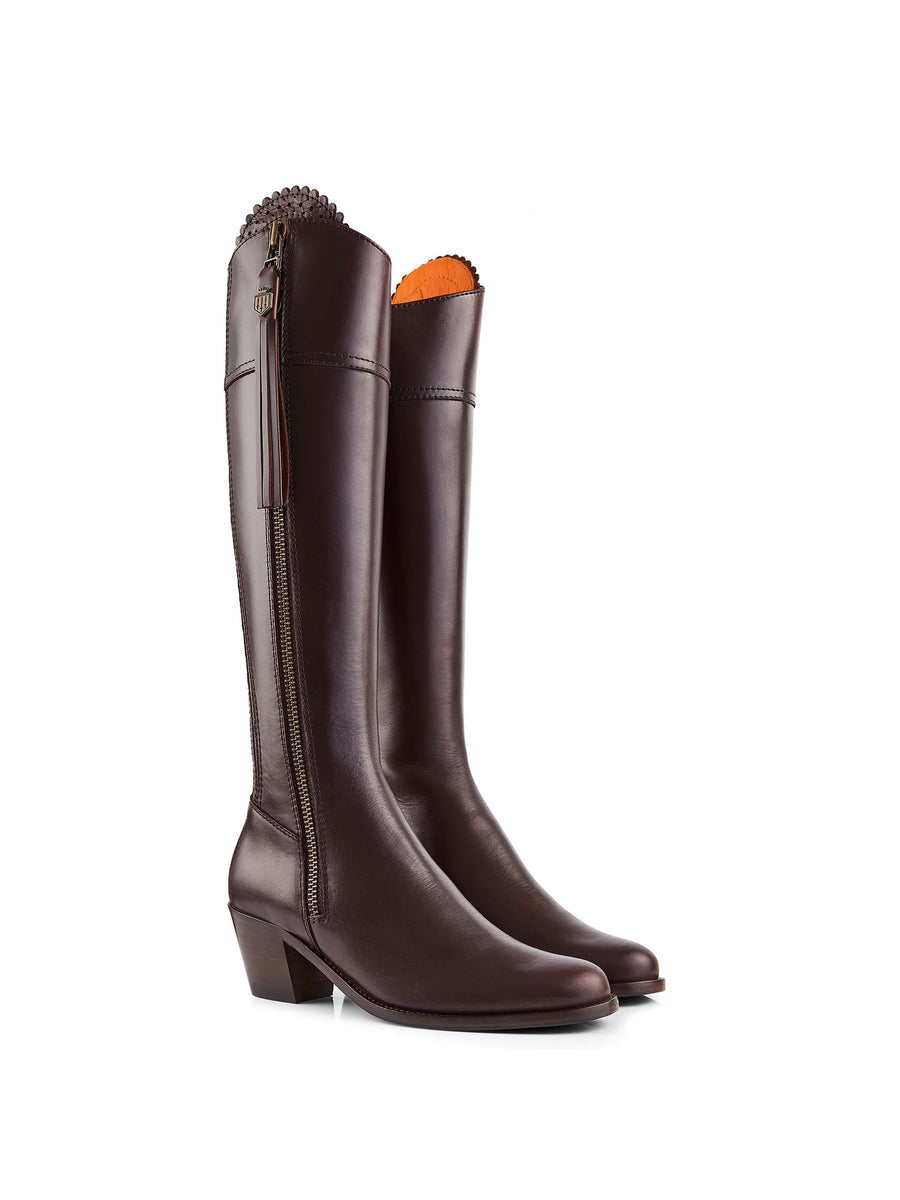 Regina Mahogany Leather Heeled Knee-High Boots - Narrow Fit