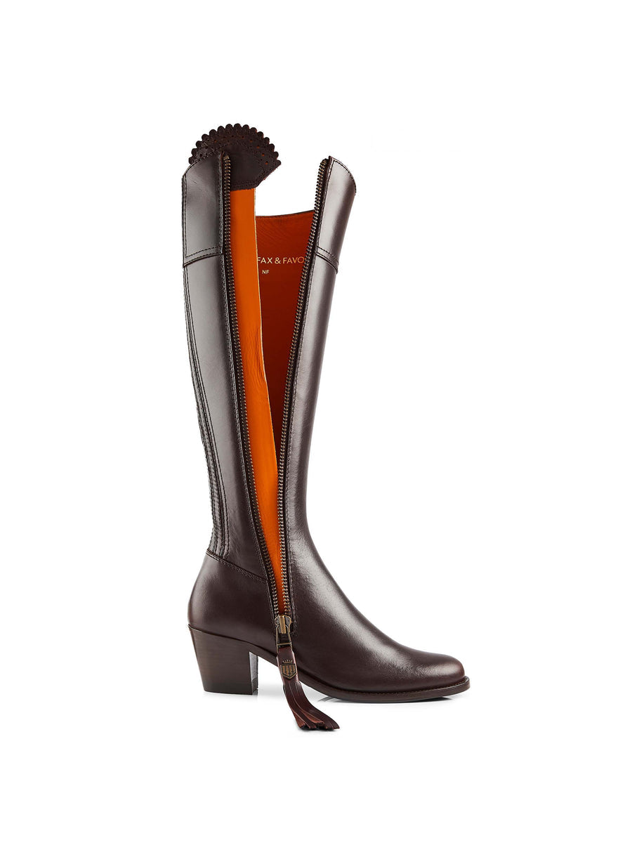 Regina Mahogany Leather Heeled Knee-High Boots - Narrow Fit