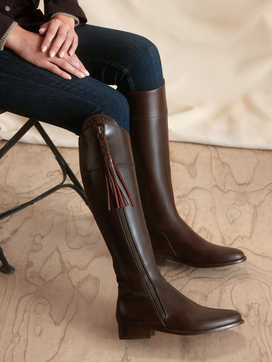 Regina Mahogany Leather Knee-High Boots - Regular Fit