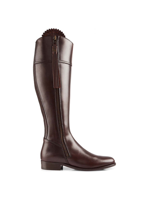 Regina Mahogany Leather Flat Knee-High Boots - Sporting Fit