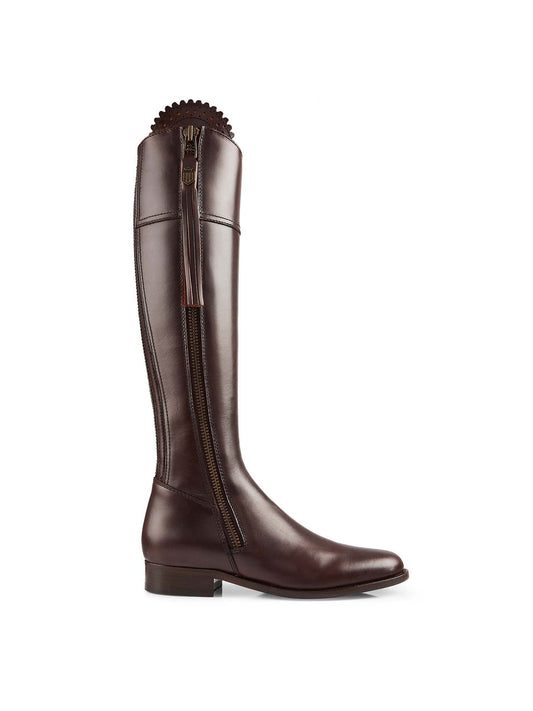 Regina Mahogany Leather Flat Knee-High Boots - Narrow Fit
