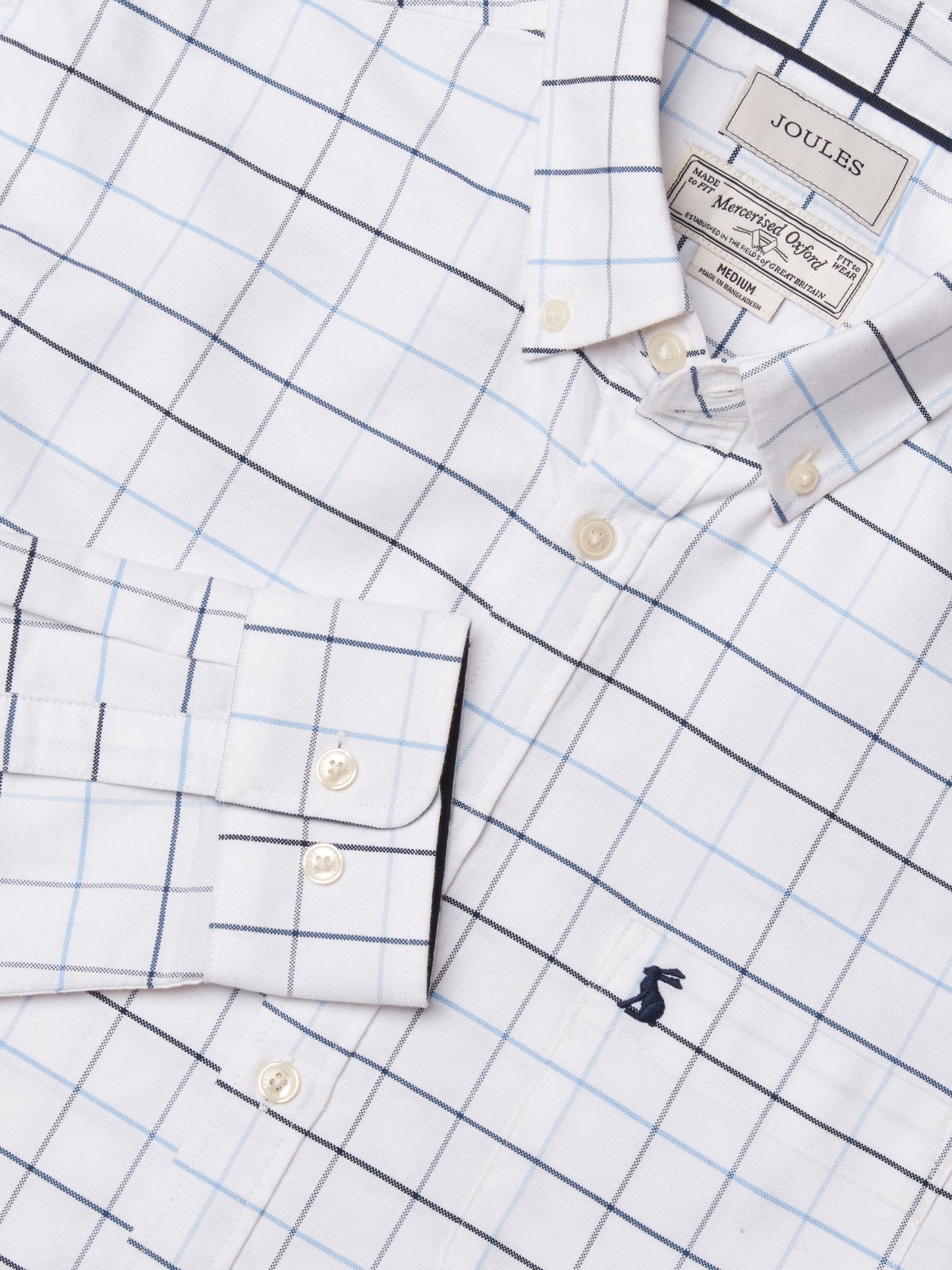 Oxford Classic Fit White Blue Check Long Sleeve Cotton Shirt