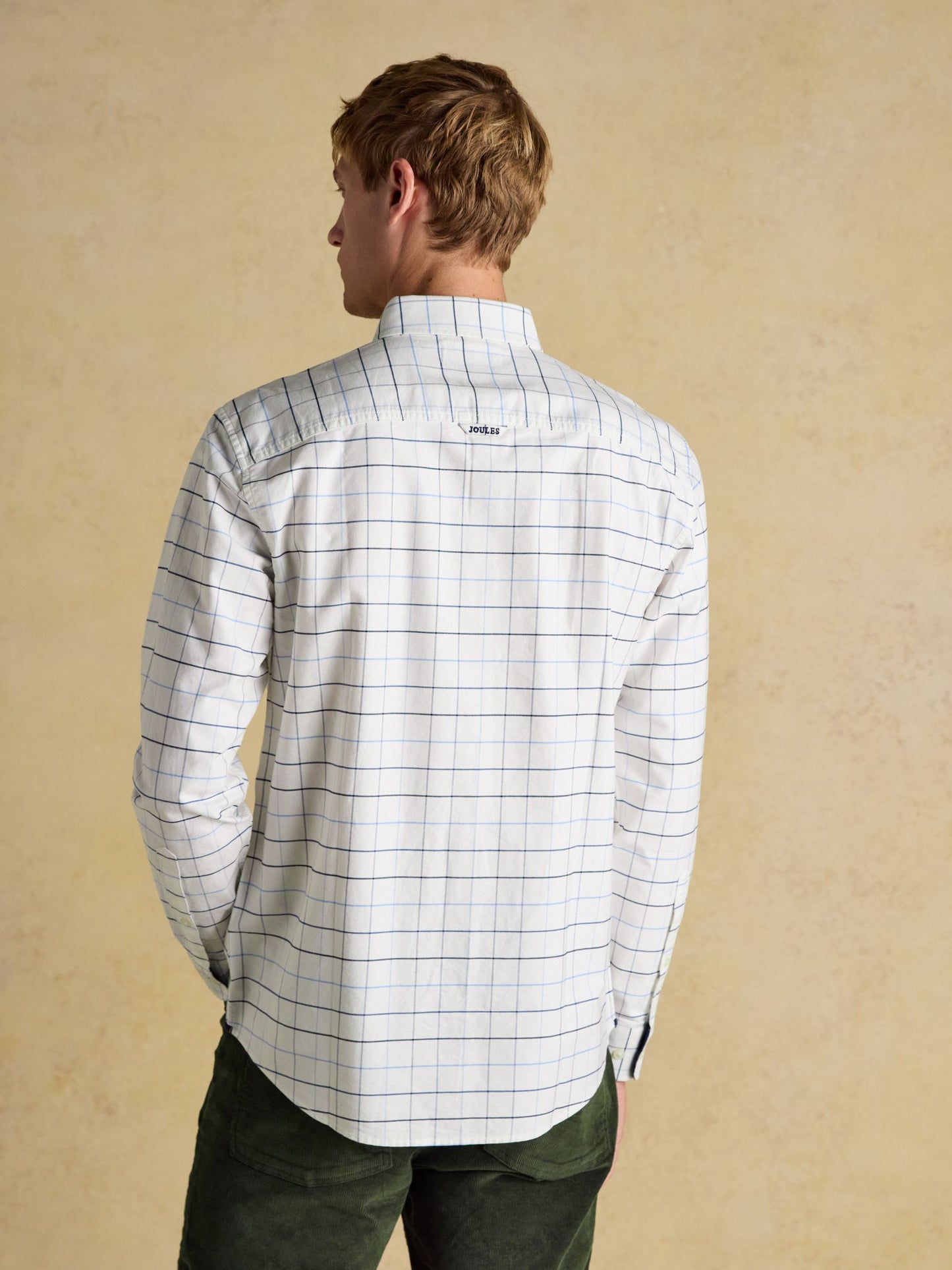 Oxford Classic Fit White Blue Check Long Sleeve Cotton Shirt