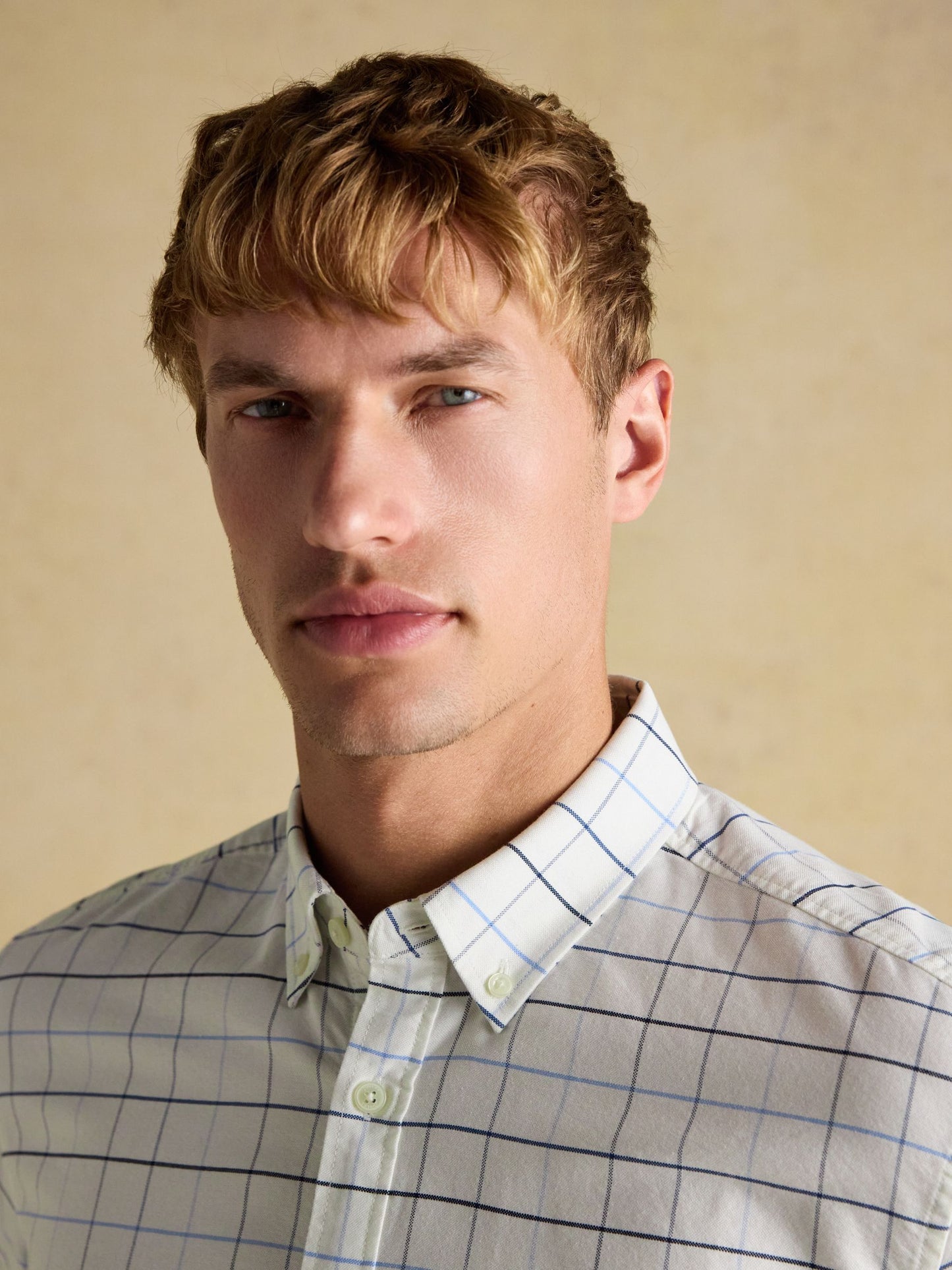 Oxford Classic Fit White Blue Check Long Sleeve Cotton Shirt