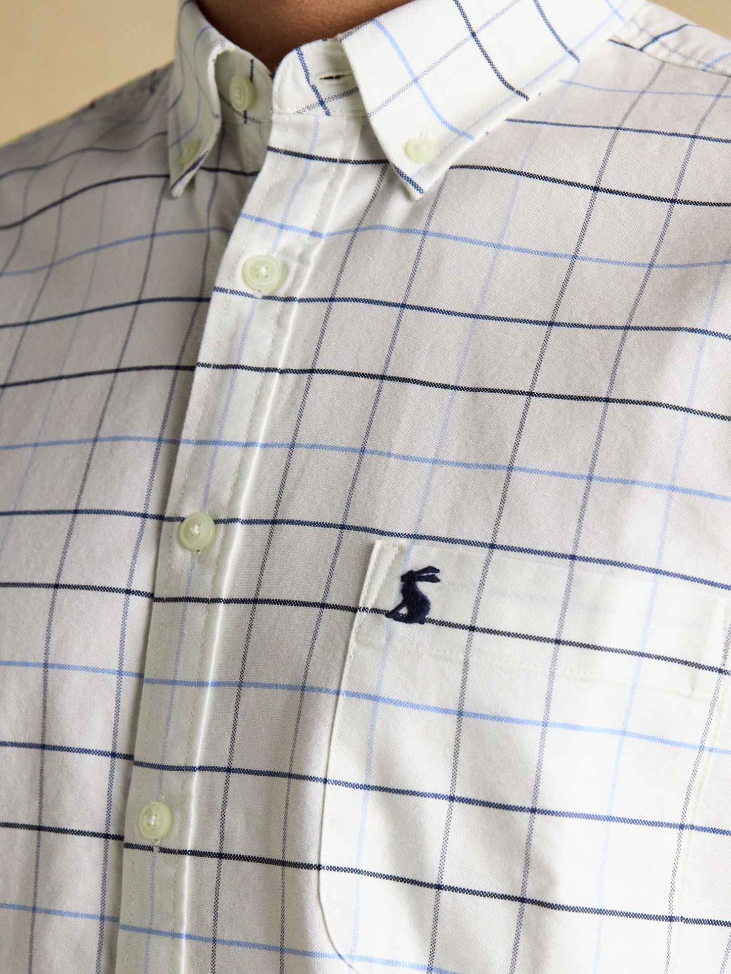 Oxford Classic Fit White Blue Check Long Sleeve Cotton Shirt