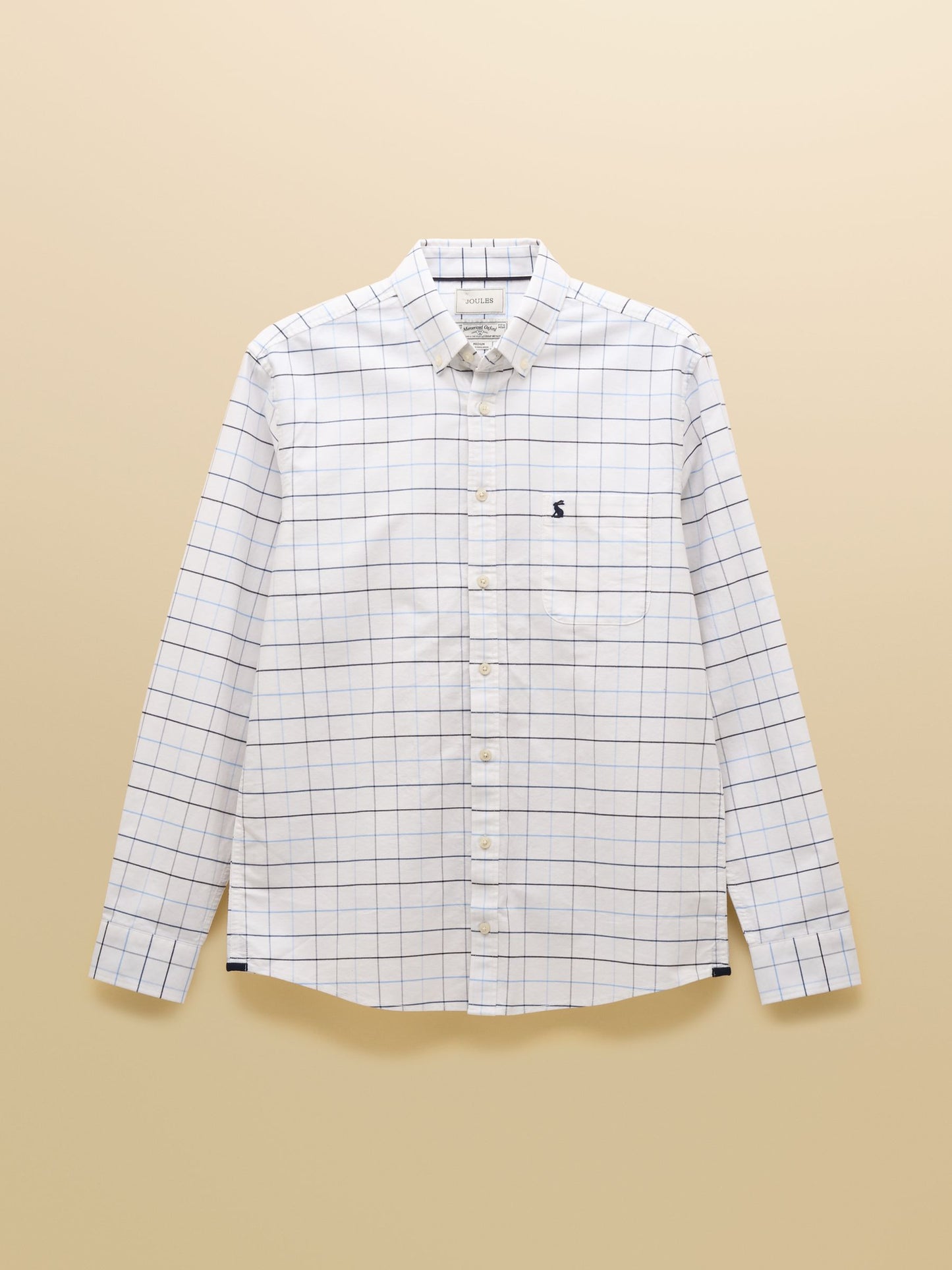 Oxford Classic Fit White Blue Check Long Sleeve Cotton Shirt