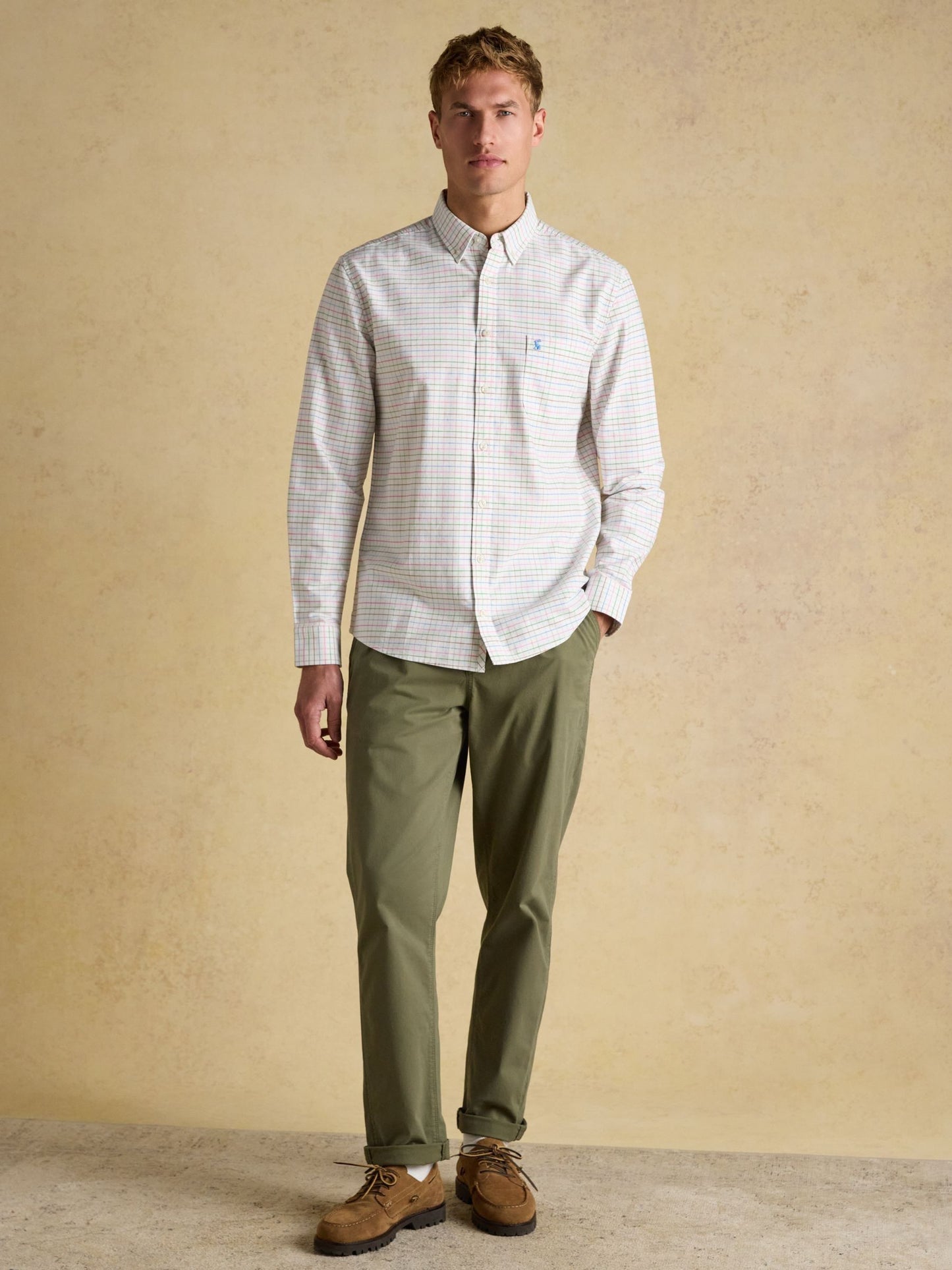 Oxford Classic Fit White Check Long Sleeve Cotton Shirt