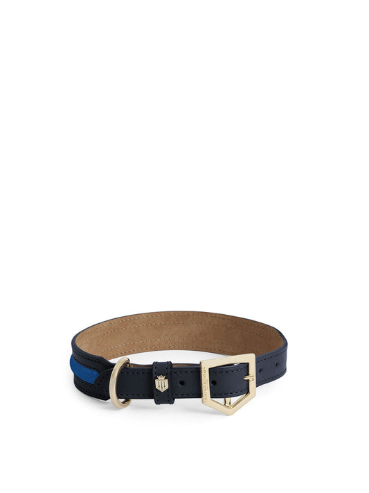Hampton Dog Collar - Porto blue suede & Navy leather