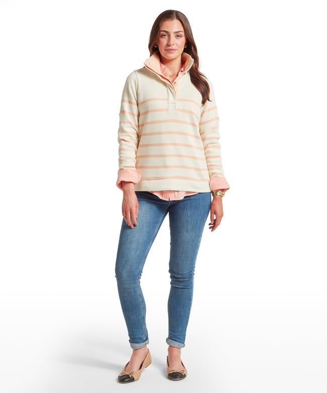 Sandown Sweatshirt Pale Stone/Coral Peach Stripe
