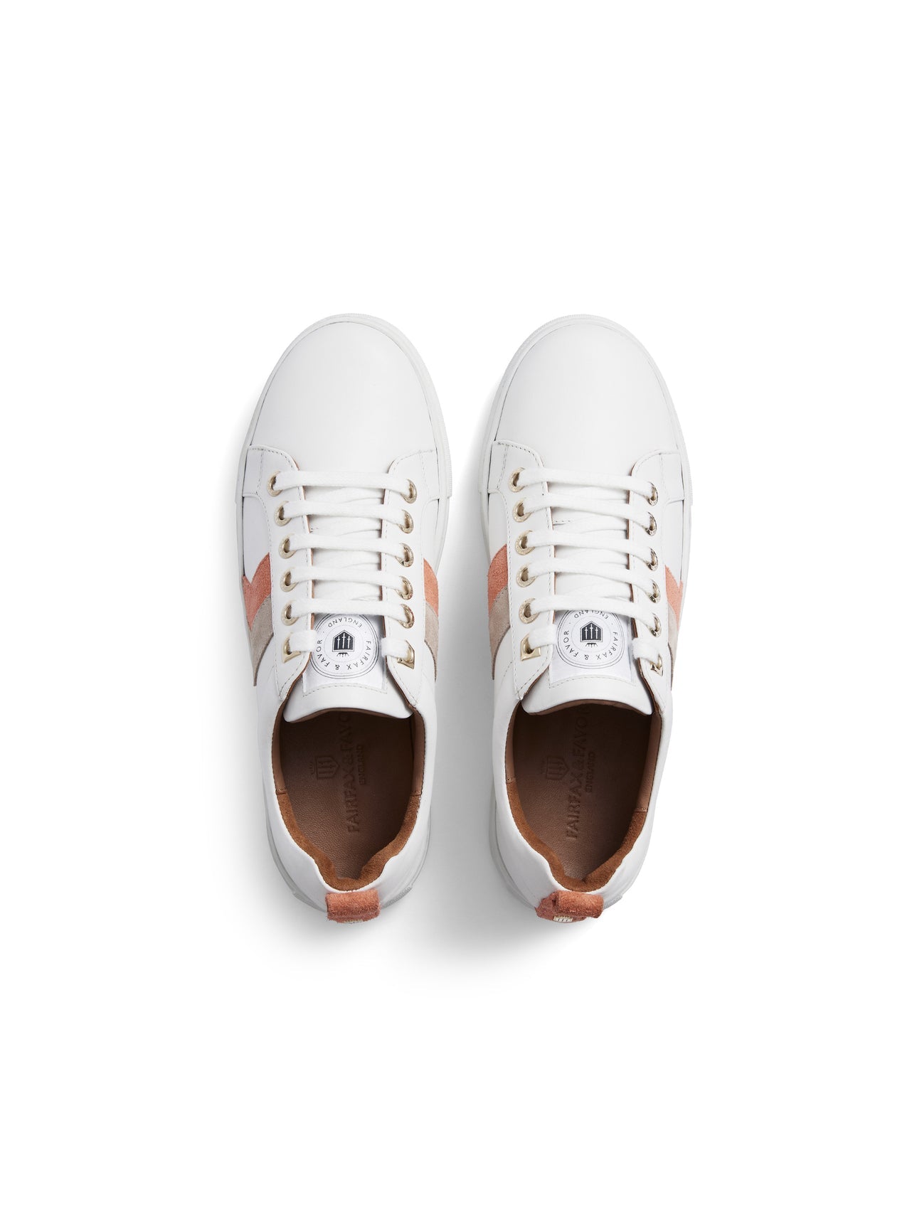 Alexandra Women's Trainer - White Leather with Melon & Stone Suede