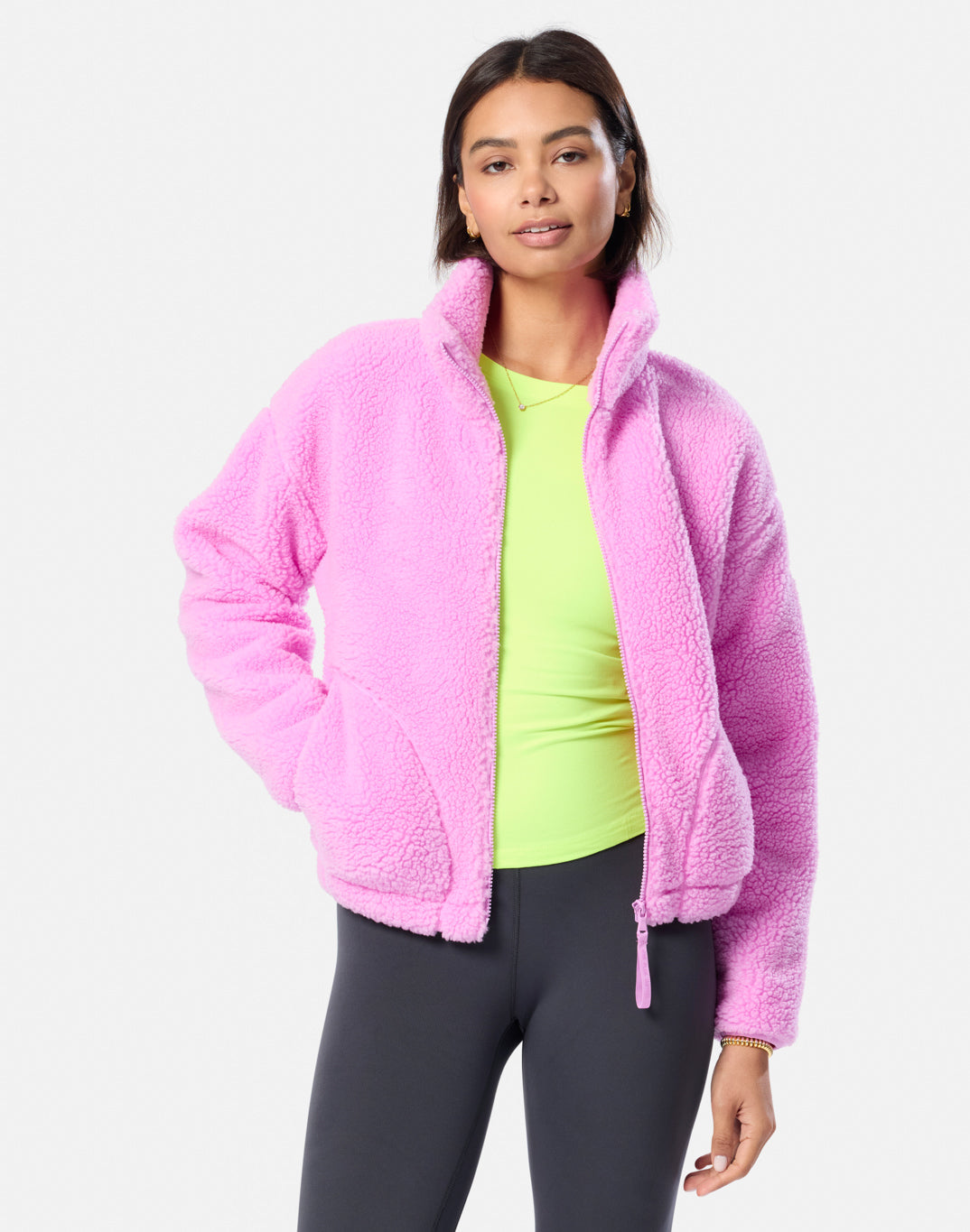 Industry Fleece High Collar Jacket Neon pink