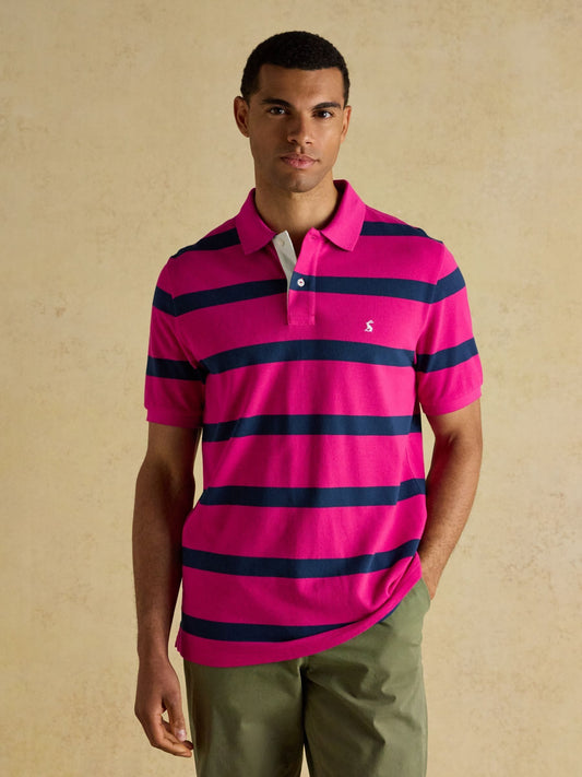 Woody Pink & Blue Striped Cotton Pique Polo Shirt
