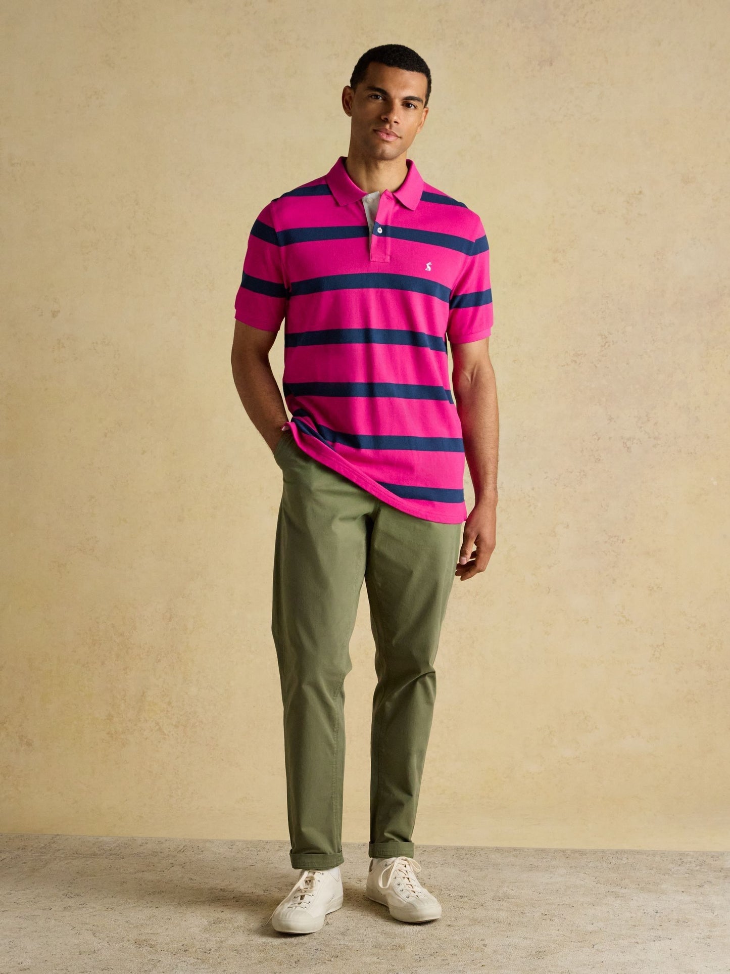 Woody Pink & Blue Striped Cotton Pique Polo Shirt