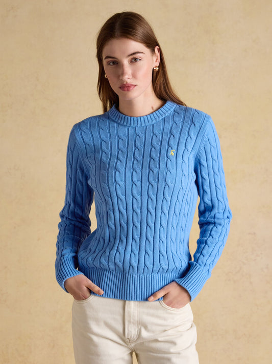 Classic Blue Cotton Cable Knit Jumper