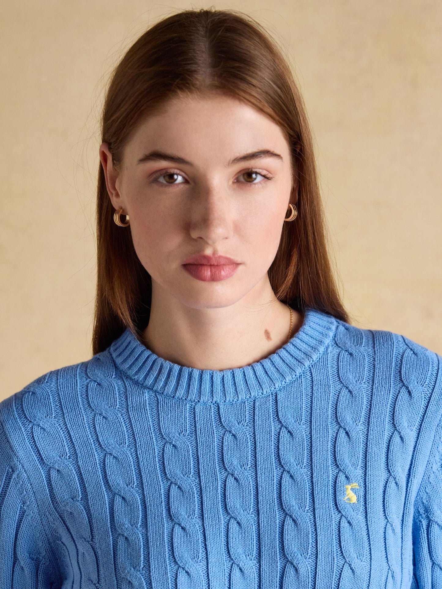 Classic Blue Cotton Cable Knit Jumper