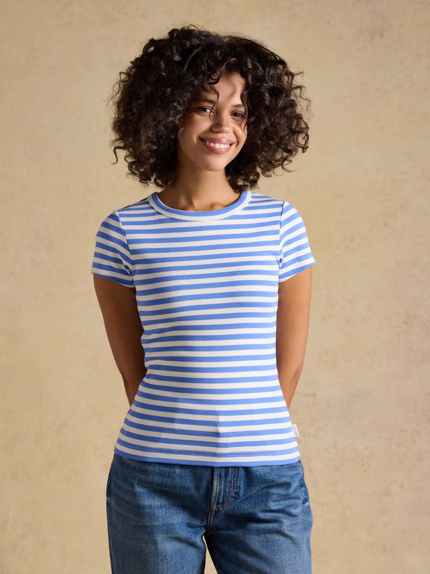 Sophie Blue Stripe Short Sleeve Ribbed Fitted T-Shirt