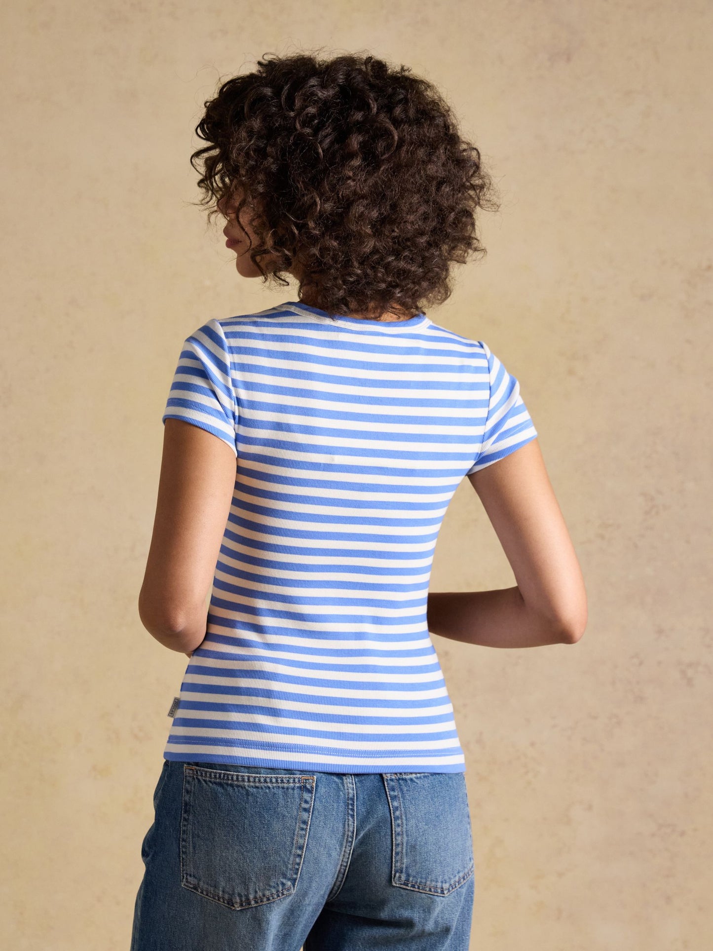 Sophie Blue Stripe Short Sleeve Ribbed Fitted T-Shirt