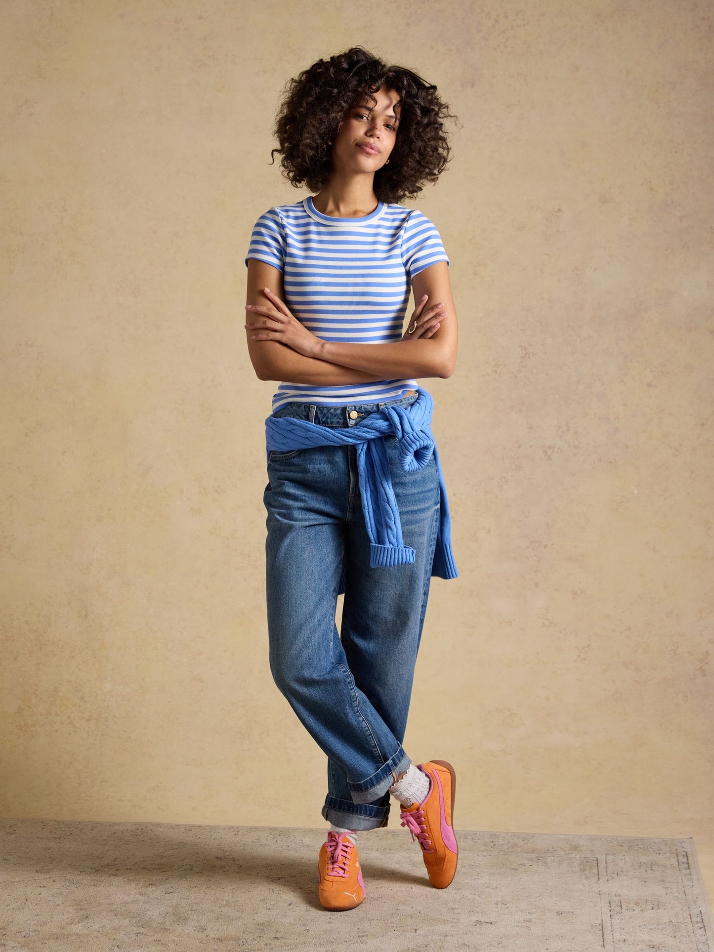 Sophie Blue Stripe Short Sleeve Ribbed Fitted T-Shirt