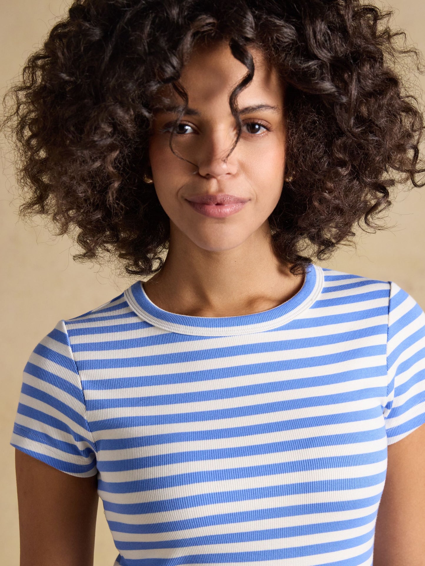 Sophie Blue Stripe Short Sleeve Ribbed Fitted T-Shirt