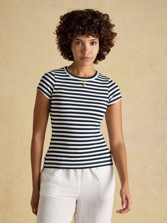 Sophie Navy Stripe Short Sleeve Ribbed Fitted T-Shirt