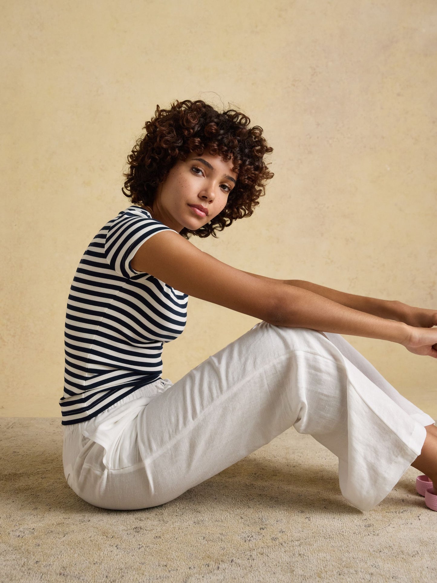 Sophie Navy Stripe Short Sleeve Ribbed Fitted T-Shirt