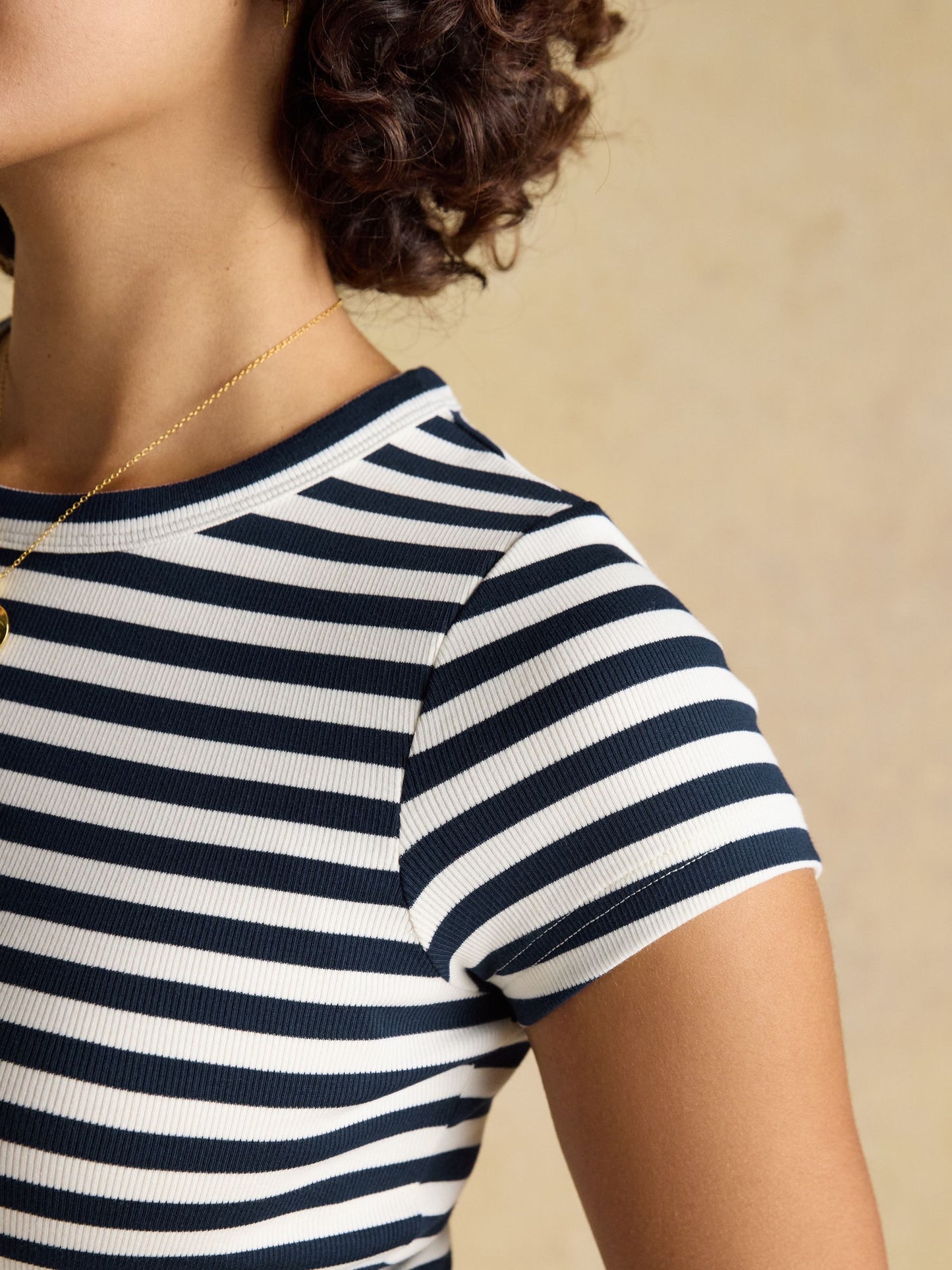 Sophie Navy Stripe Short Sleeve Ribbed Fitted T-Shirt