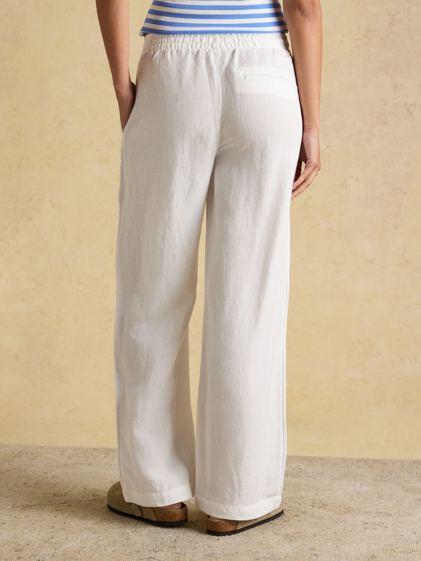 White Relaxed Wide Leg Trousers with Linen